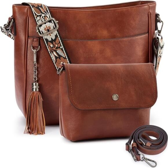 Crossbody Bags 2PCS/Set, Vegan Leather Brown - Picture 1 of 6